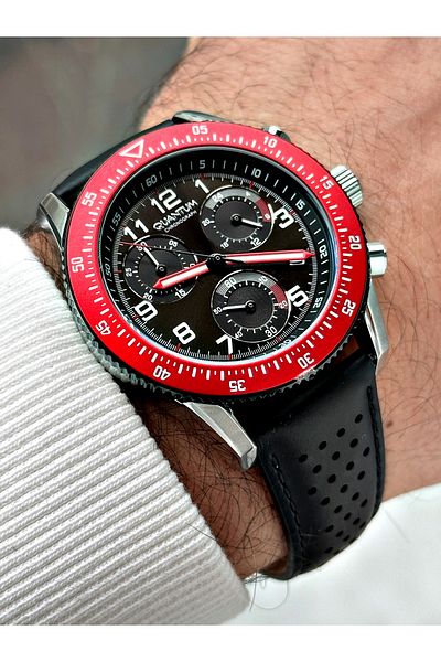 Quantum Function Black Color Leather Band Steel Case Men's Wrist Watch 1118.351