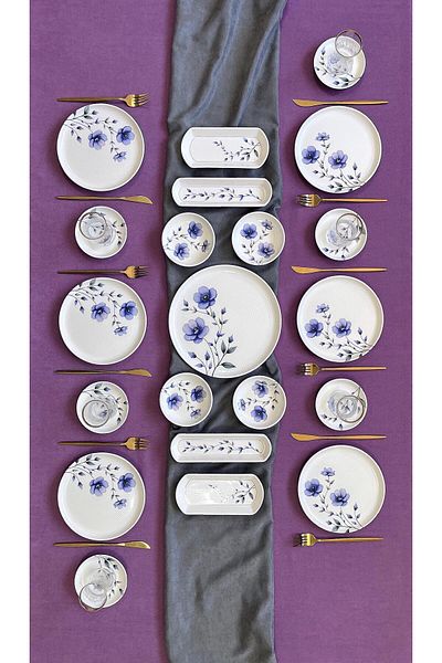QUEEN Purple Violet 21 Piece Breakfast Set for 6