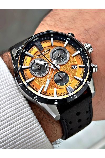 Quantum Function Black Color Leather Band Steel Case Men's Wrist Watch 1112.311