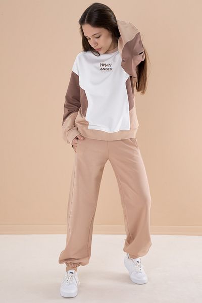 Cansın Mini Σετ αθλητικές φόρμες για κορίτσια - Cream Angels, Crew Neck, Lettering - 19976