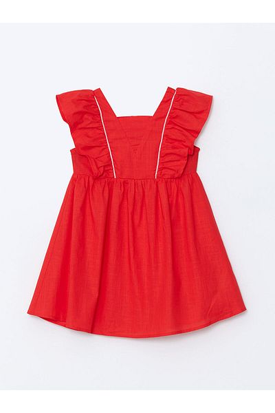 LC Waikiki New Season Square Collar Linen Girl's Dress - S5Es49Z1