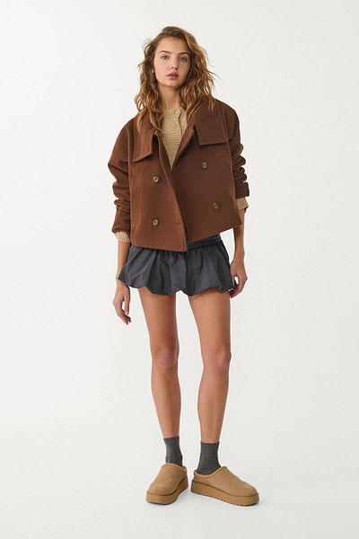 Stradivarius Short double-breasted high neck jacket