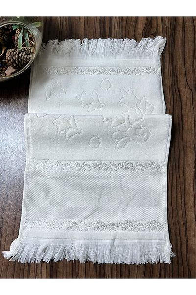 mihriban 2 Pieces 30X50Cm Jacquard Soft Etamine - Fringed Hand Face Towel, Embroidery