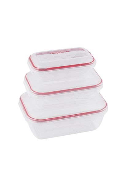 BETTY CROCKER Rectangular Food Container Set Of 3 Pieces 580/1300/2500Ml Transparent and Red