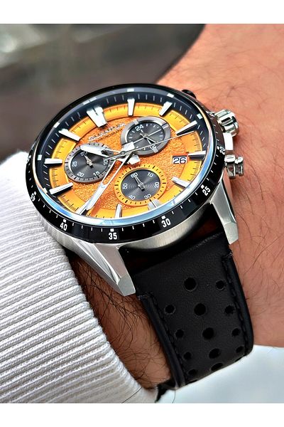 Quantum Function Black Color Leather Band Steel Case Men's Wrist Watch 1112.311