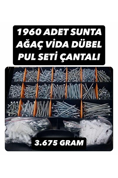 ACAR CİVATA 1960 ADET SUNTA AĞAÇ VİDA DÜBEL  PUL SETİ 3675 GRAM KUTULU