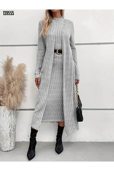 JANES Women's Raised Camisole Dress and Long Sleeve Cardigan Stylish Two-Piece Set