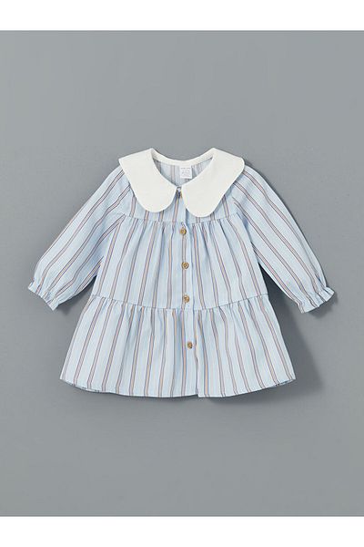 LC Waikiki Lcw Bebe Collar Striped Baby Girl Poplin Dress Fast Fashion