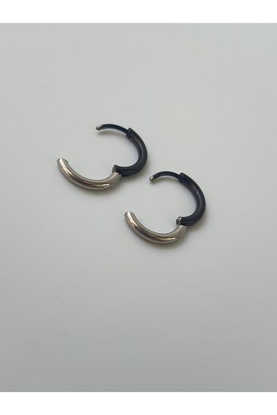 kurukafagift Stainless Steel Hoops & Earrings - 1 Pair 2 Colors, Black-Gray Mixed