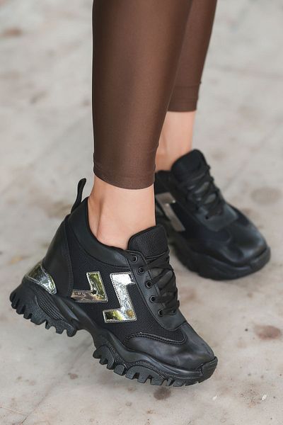 LEYDİ SHOES Pantofi sport pentru femei Lina-503 cu toc ascuns negru