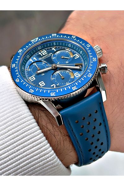 Quantum Function Blue Color Leather Band Steel Case Men's Wrist Watch 1118.399