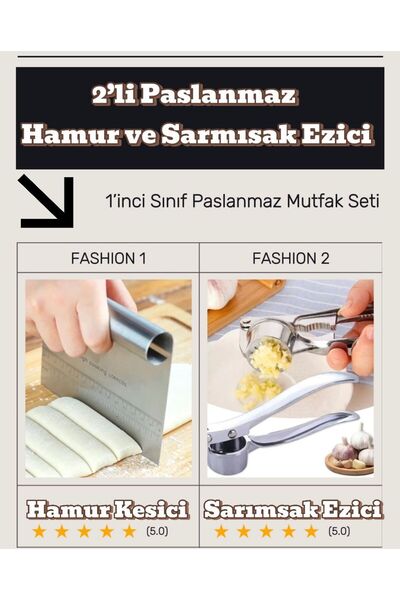 MorPort 2'li Set Sarımsak Ezici ve Hamur Kesici