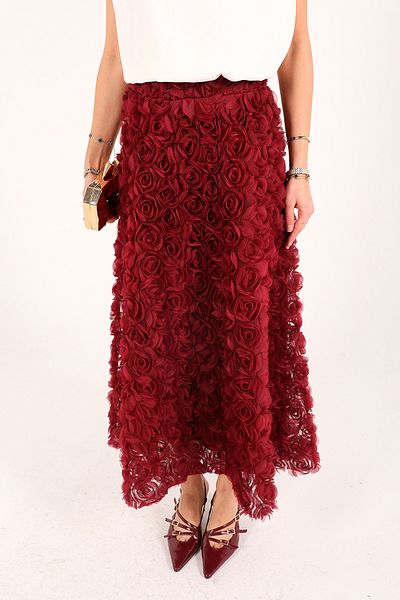 Melike Tatar Claret Red Rose Skirt 32-2306