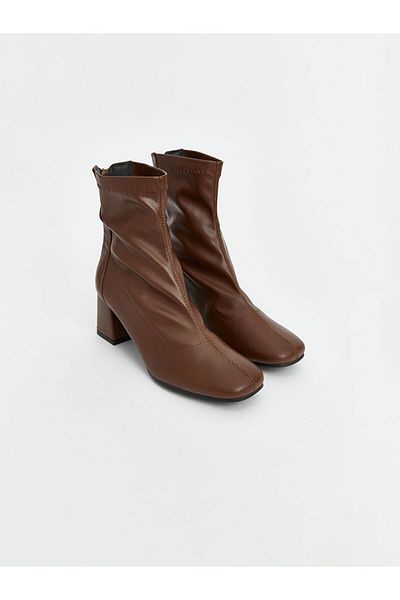 LC Waikiki Lcw Steps Brown Leather Look Women's Heeled Boots