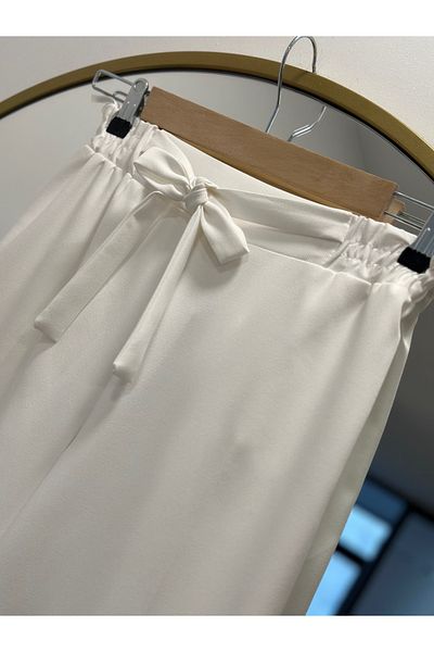 Ebrar Store Asu Belted Wide Leg Trousers-Mt1445 White