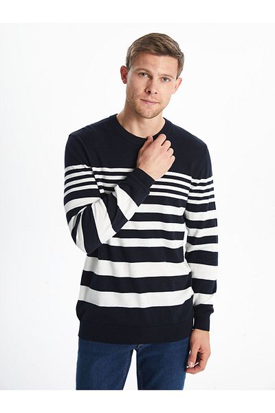LC Waikiki Crew Neck Long Sleeve Striped Men's Knitwear Sweater