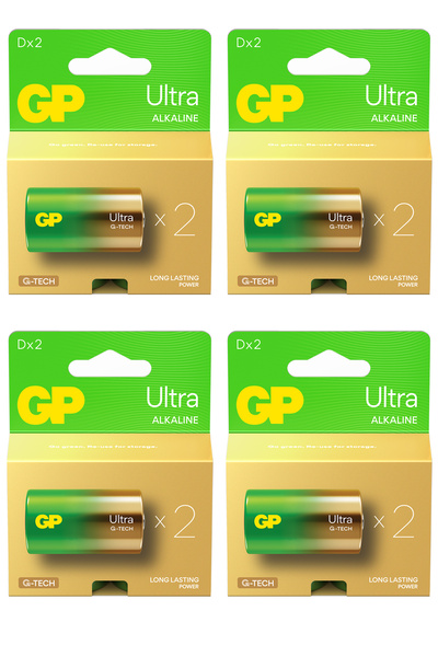GP Batteries G-TECH Ultra Alkalin Kalın LR20 - D Boy 1.5V 4 Kart 8 Adet Pil