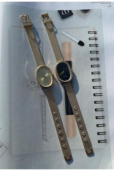 QUARTZ Retro Quartz Minimal Metal Cord Vintage Women's Wristwatch Gold Color