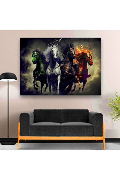 DuruGlassArt Mahşerin Dört Atlısı Yatay Cam Tablo