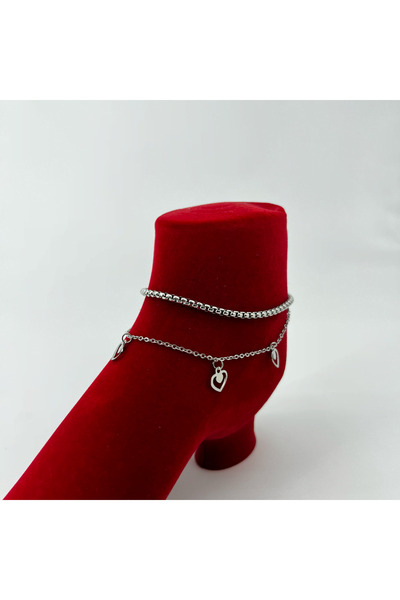 FM Bijuteri Multiple Heart Steel Anklet