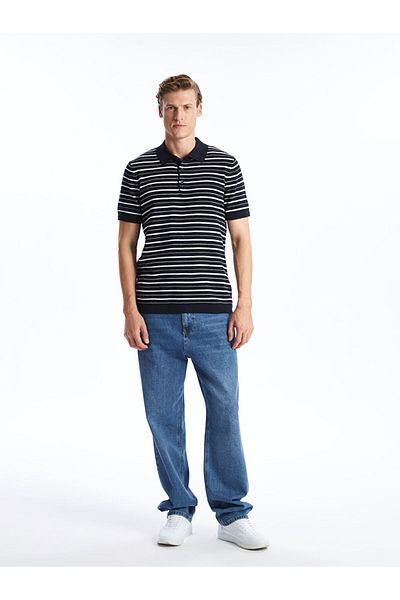 LC Waikiki Polo Neck Short Sleeve Striped Men's Knitwear Sweater