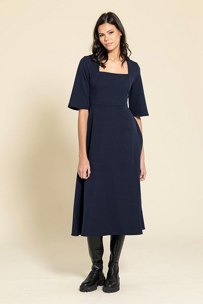 FOR YOU MODA Φόρεμα με τετράγωνο γιακά με ζώνη Navy Blue