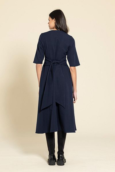 FOR YOU MODA Φόρεμα με τετράγωνο γιακά με ζώνη Navy Blue