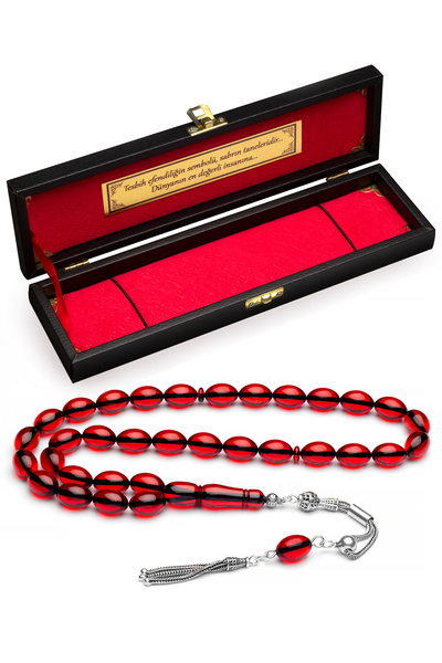 OTTOTESBİH Men's Silver Tassel 8X12Mm Fire Amber Rosary