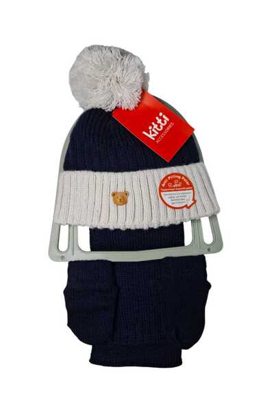 Kitti Spteks Kitti 0-18 Aylık Erkek Çocuk Lacivert Renk 3 lü Takım Örme Atkı ...