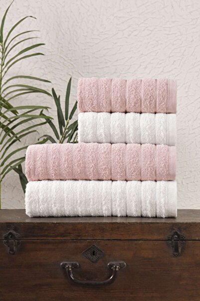 COTTONQUEEN طقم مناشف حمام كريم بودرة ELY مكون من 4 قطع