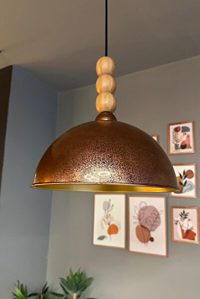 Bamyum Yimpi Patina Tekli Sarkıt Avize Ahşap Üç Boncuk Tekli Sarkıt Salon Caf...