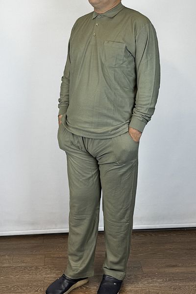 TANİŞ GİYİM Men's Polo Neck Plus Size Pocket Green Bottom Top Pajamas Tracksuit Set