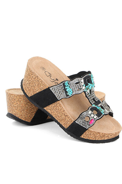 Vojo Άνετες γυναικείες παντόφλες Gj Giorgia Wedge Heel Stone με λεπτομέρειες