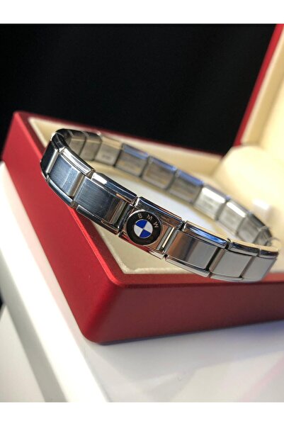 vogutima jewelery&silver by timuçin mavili سوار فولاذي للرجال والنساء - سحر إيطالي نومي مع شعار بي إم دبليو