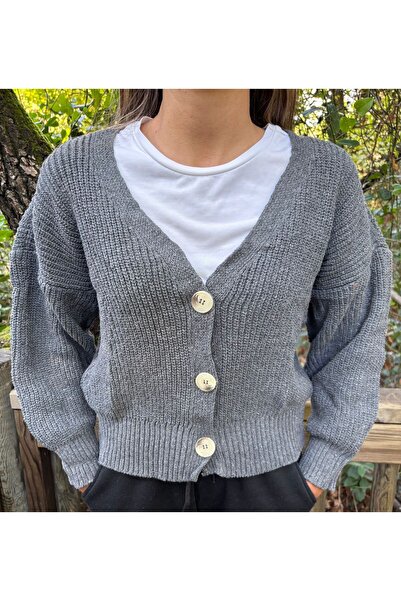 Butik Kadın V Yaka  Oversize Triko Kazak