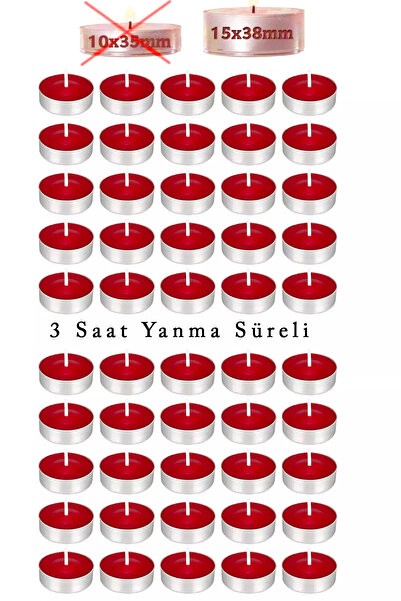 Me Ama Tealight Kırmızı Mum 50 Adet Kokusuz Mum 4 Saat 11 gram 50'li Uzun Yanma
