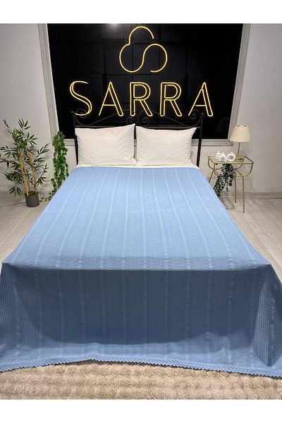 sarra Petrol Blue Double Elegant Laced Pique