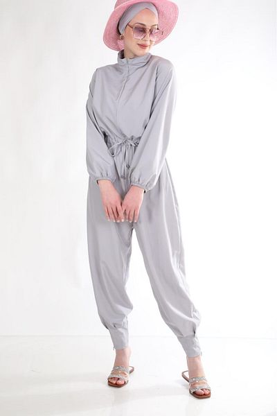 ns tasa Pleated Gray Design Hijab Jumpsuit Swimsuit