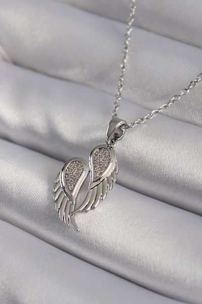 Skygo 316L Silver Wing Model Women's Necklace with Zircon Stone Detail - TJ-BKO8347