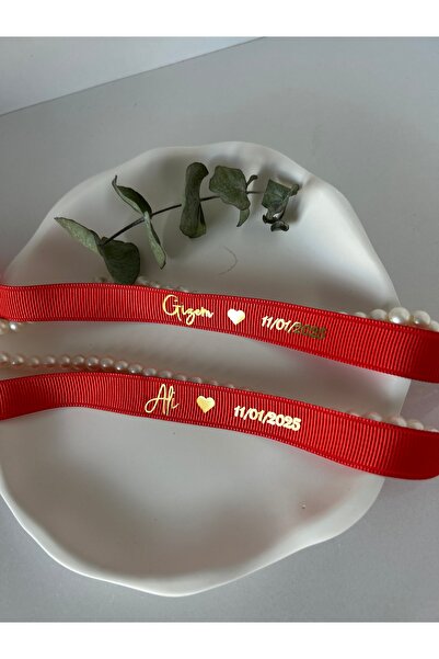 ALYANSHOME Kişiye Özel İsimli Dökülen İncili Grogren 2 cm Yüzük Nişan Kurdelası