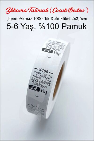 ÜRETİM Çocuk %100 Pamuk Yıkama Talimatı Etiketi 2x3,6cm Japon Akmaz 1000 'lik...