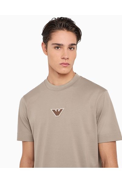 Emporio Armani Ανδρικό μπλουζάκι μπεζ - Οργανικό βαμβάκι, κοντό μανίκι, με λογότυπο μάρκας 6D1TD7 1JOCZ-0152