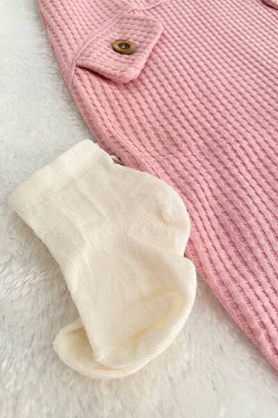 VERONA TARZ Baby Girl Rabbit Embroidered 2-Piece Salopet Set Long Sleeve Snap Fastener Newborn Outfit Socks Gift