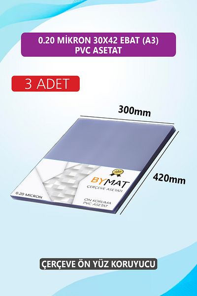 bymat 30X40 cm Pvc - A3 Frame Front Face Guard - 3 Pieces - Photo Protector - Acetate 0.20 Micron