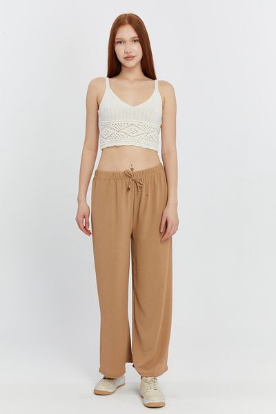 Muzzem Women's Elastic Waist Wide Leg Loose Summer Trousers Aerobin Fabric