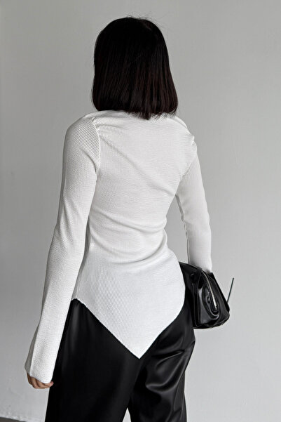 Bipantolon Anthracite White Draped Boat Neck Lycra Women's Blouse Set of 2