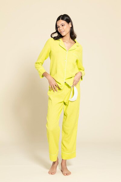FOR YOU MODA 3'lü Organik Beyaz Biyeli Sarı Pijama Takımı