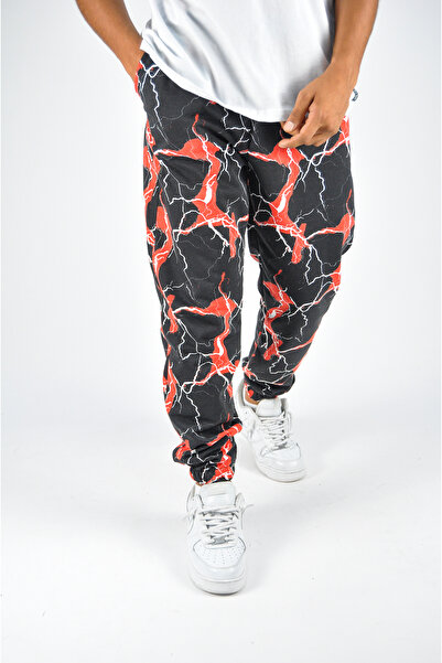 Superbluemexico Men's Lightning Patterned Smoked Jogger Pants