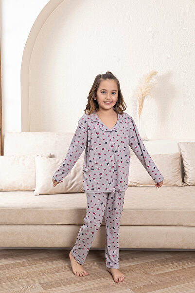 Free Beka Girl's Star Patterned Pajama Set 100% Cotton Comfortable and Flexible Fabric