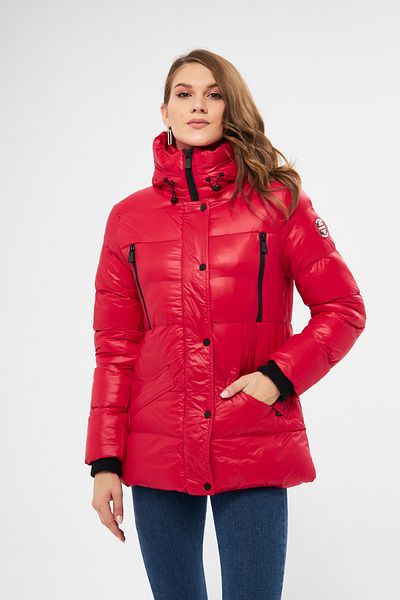 DYNAMO Women's Red Hooded Zipper and Snap Closure Coat